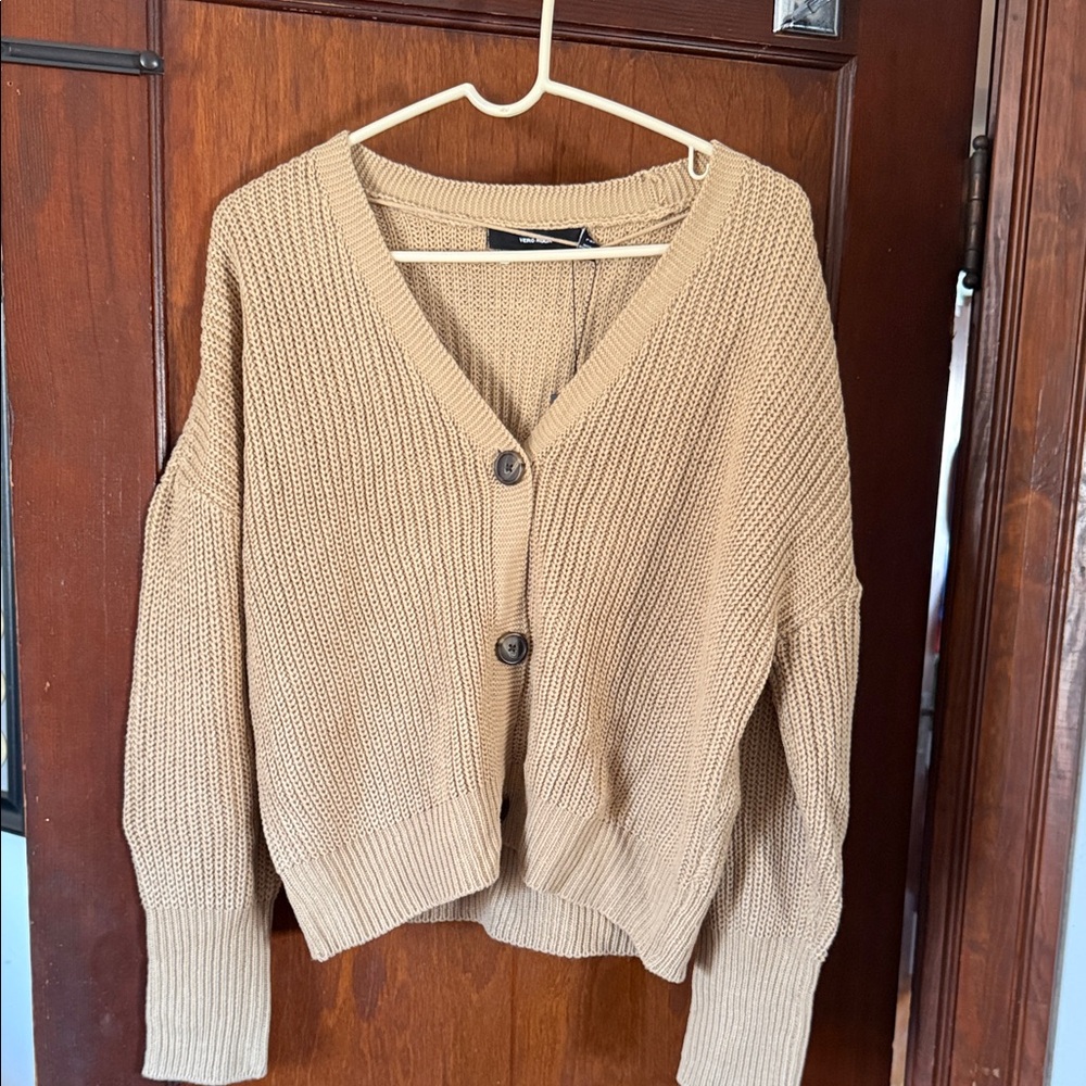 Vero Moda Tan Chunky V-Neck Button Cardigan